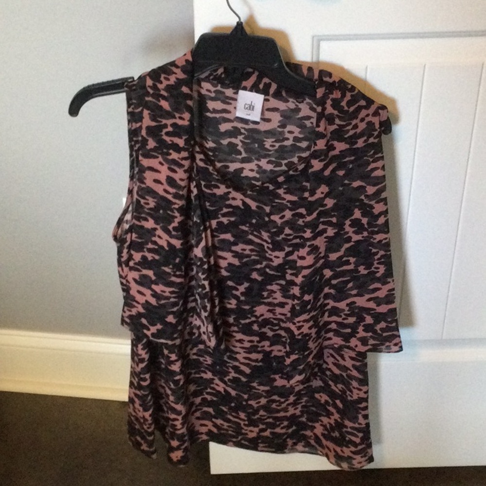 CAbi Asymmetrical Sleeveless Blouse in Black and Pink